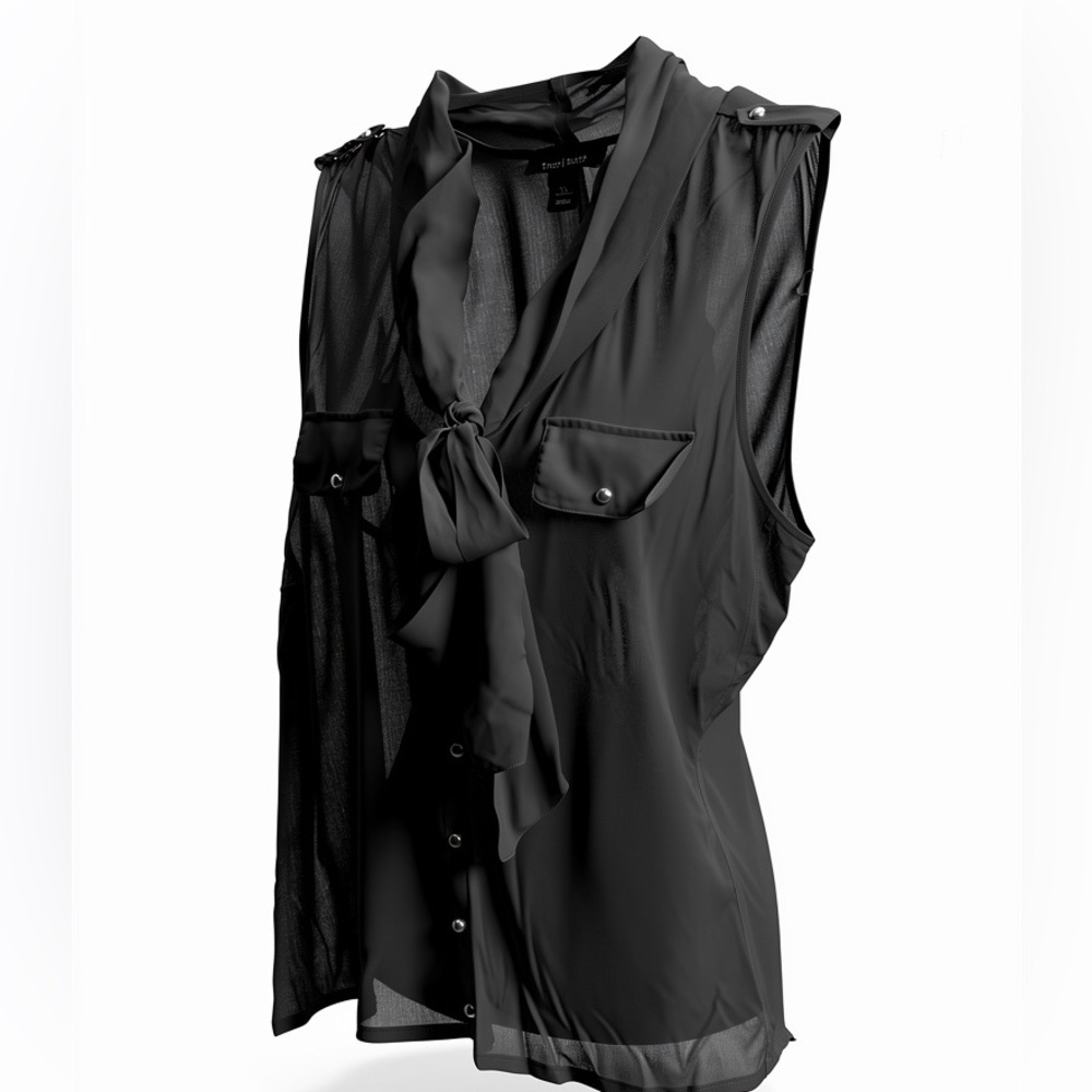 White House Black Market Sheer Black Blouse With Chrome Button Accents